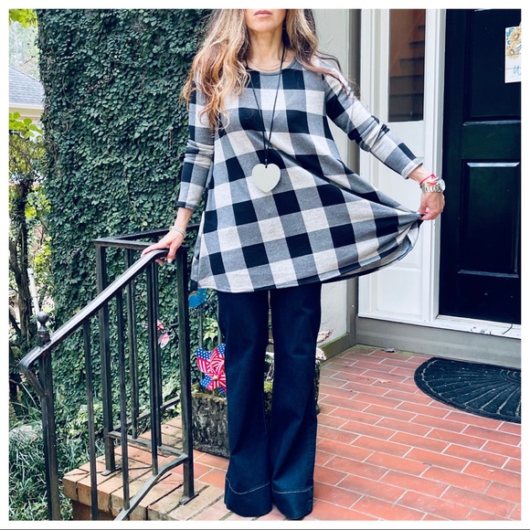 #28 Long sleeves swing checkered tunic top - Picture 7 of 7